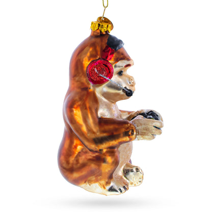 Monkey Video Gamer Glass Christmas Ornament