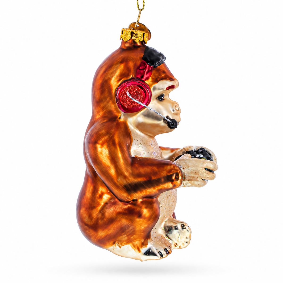 Monkey Video Gamer Glass Christmas Ornament