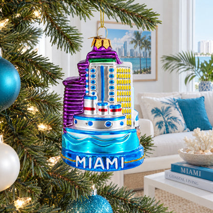 Landmarks of Miami, Florida Glass Christmas Ornament