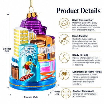 Landmarks of Miami, Florida Glass Christmas Ornament