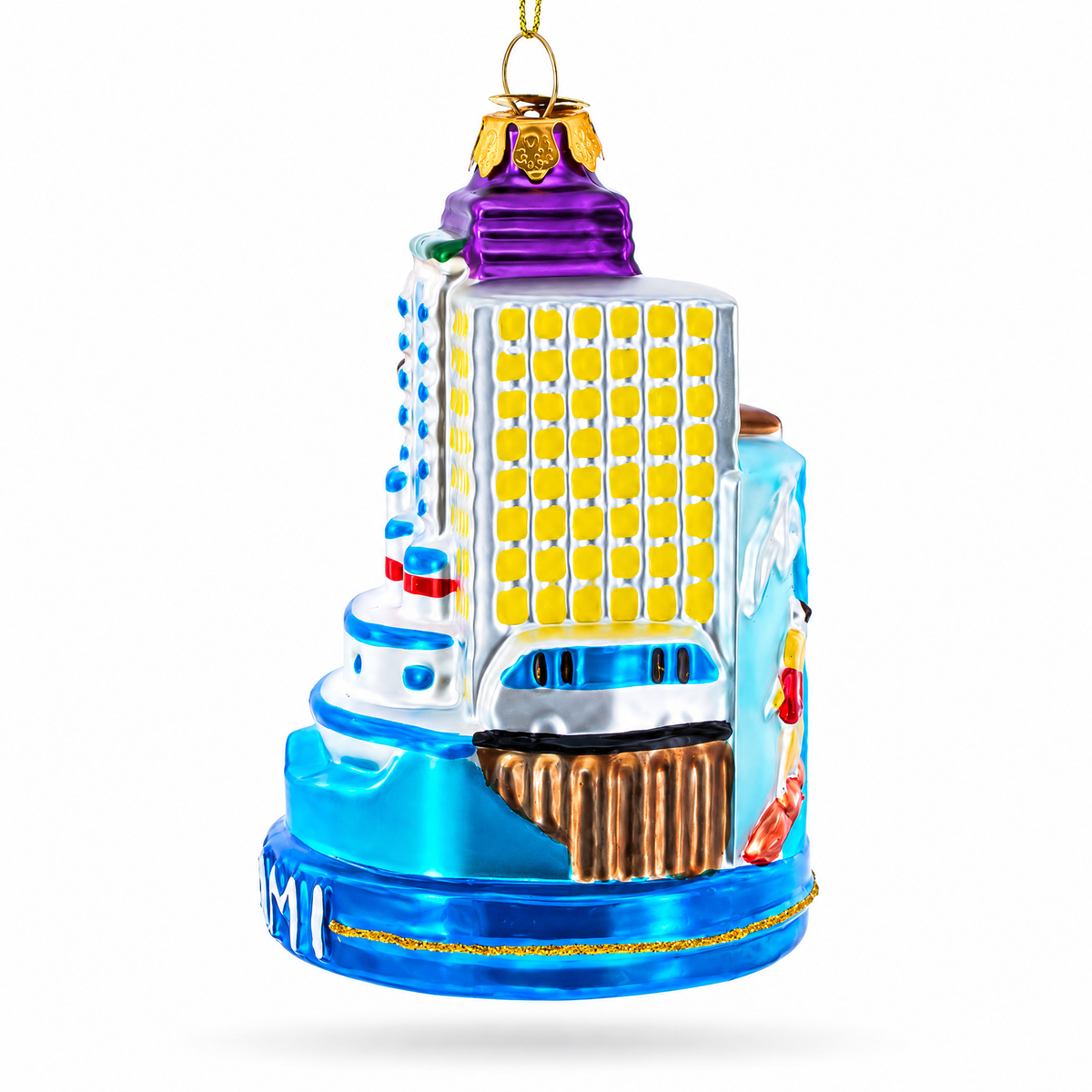 Landmarks of Miami, Florida Glass Christmas Ornament