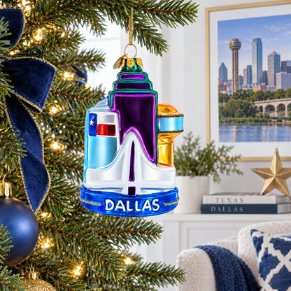 Landmarks of Dallas, Texas Glass Christmas Ornament