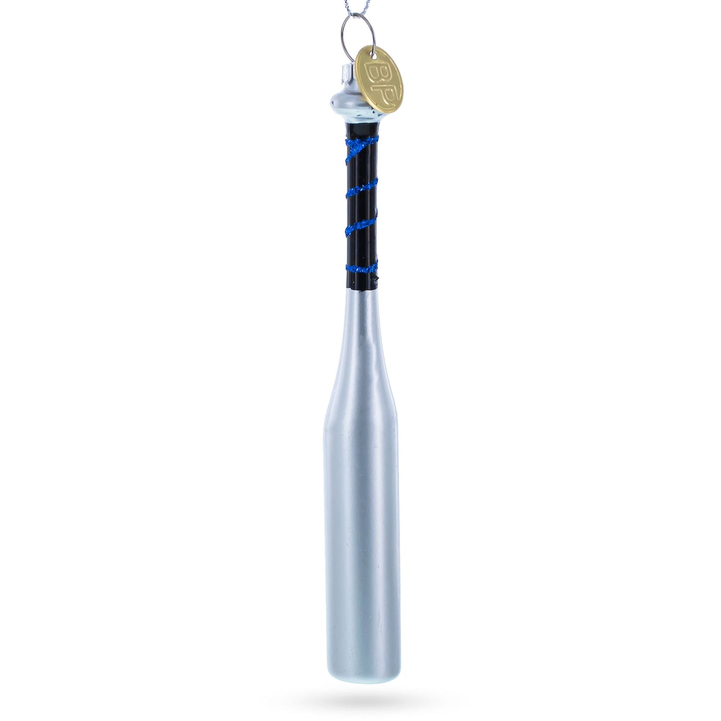 Silver Baseball Bat Glass Christmas Ornament