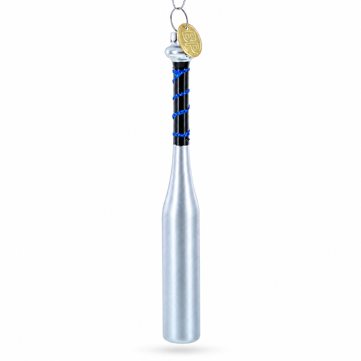 Silver Baseball Bat Glass Christmas Ornament