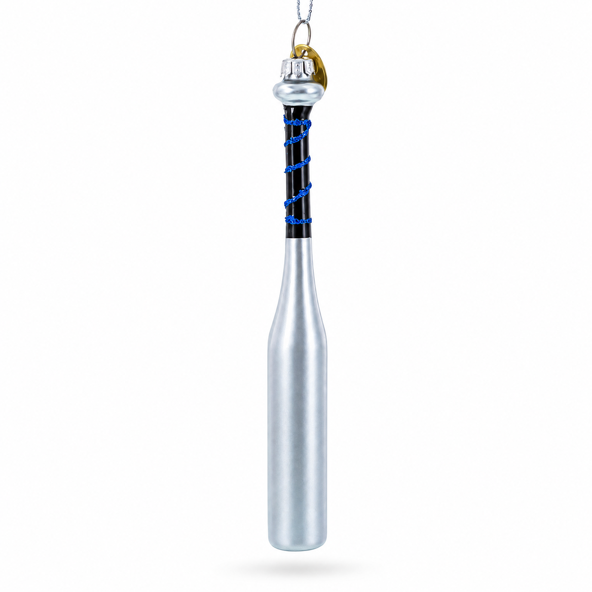 Silver Baseball Bat Glass Christmas Ornament