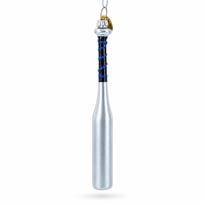 Silver Baseball Bat Glass Christmas Ornament
