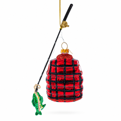 Fisherman Jacket and Rod Glass Christmas Ornament