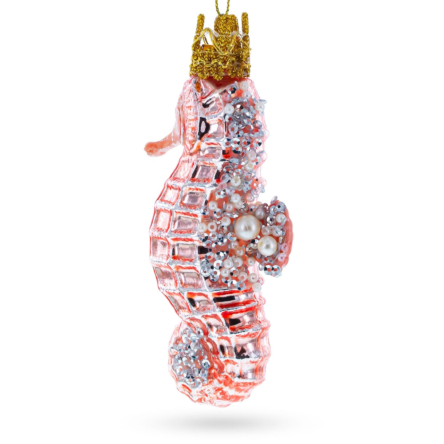 Pink Seahorse Glass Christmas Ornament