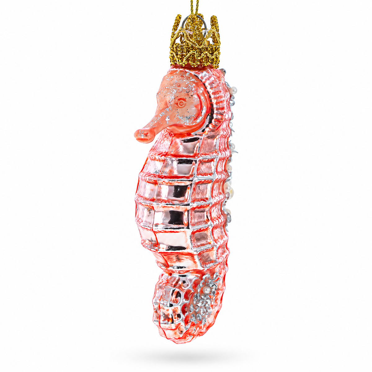 Pink Seahorse Glass Christmas Ornament