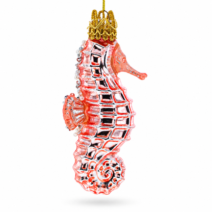 Pink Seahorse Glass Christmas Ornament