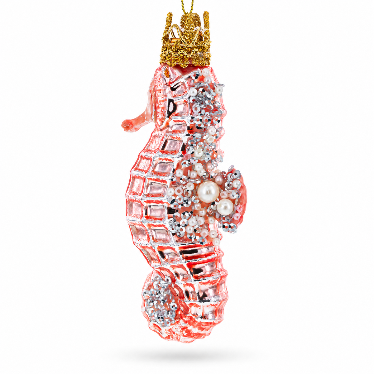 Pink Seahorse Glass Christmas Ornament