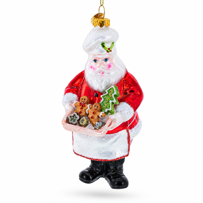 Santa Baking Gingerbread Cookies Glass Christmas Ornament