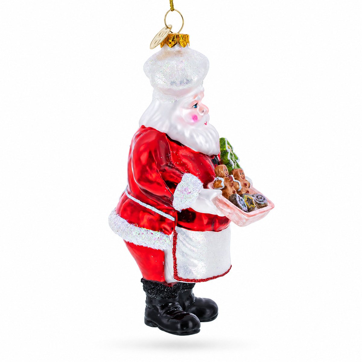 Santa Baking Gingerbread Cookies Glass Christmas Ornament