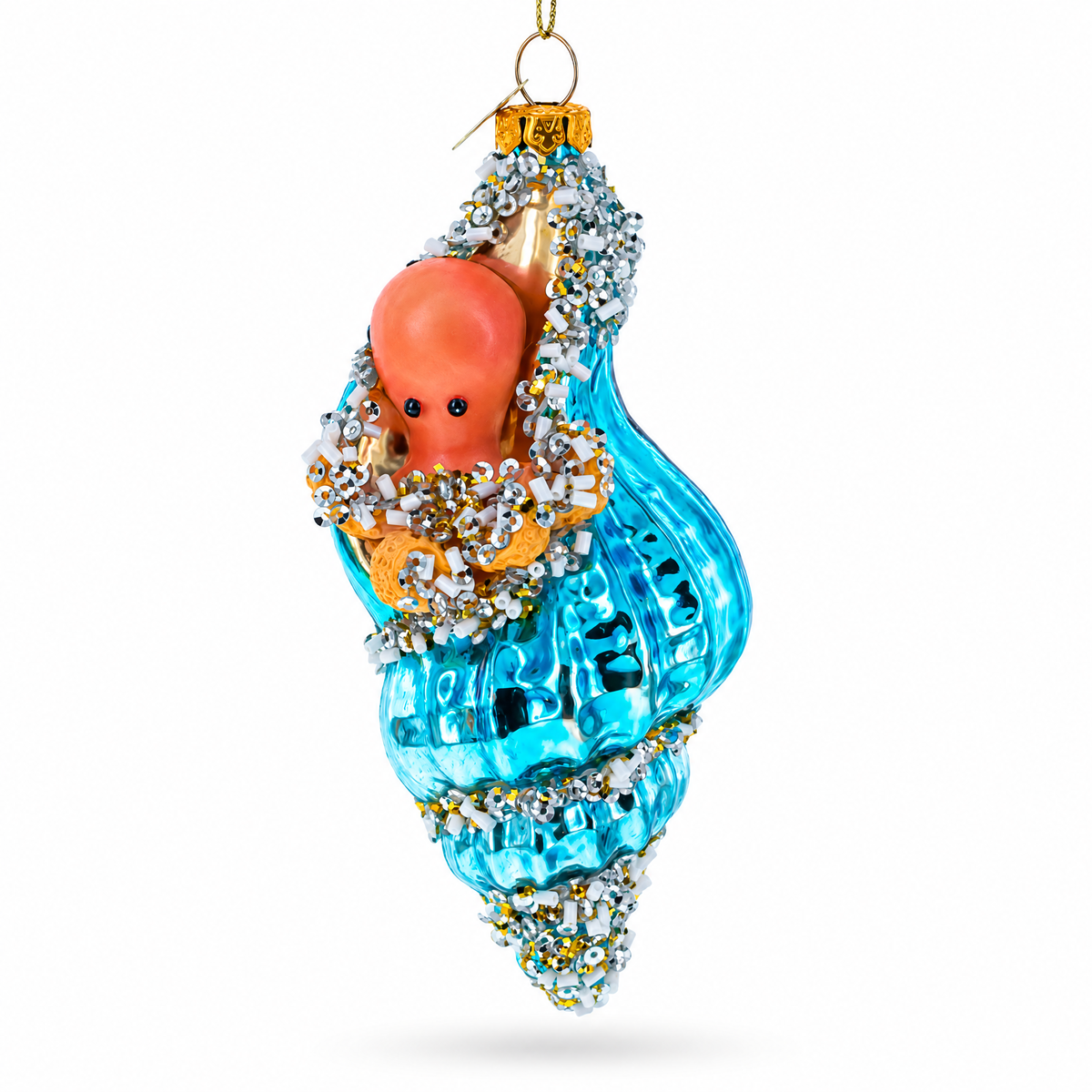 Octopus in Seashell Glass Christmas Ornament