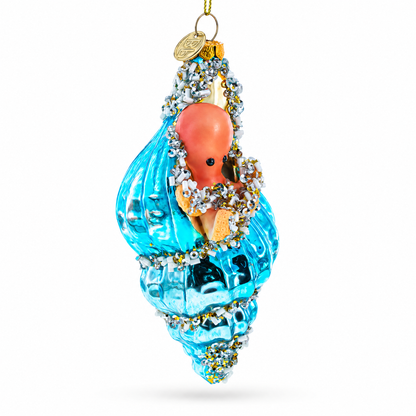 Octopus in Seashell Glass Christmas Ornament
