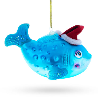 Fish in the Santa Hat Glass Christmas Ornament
