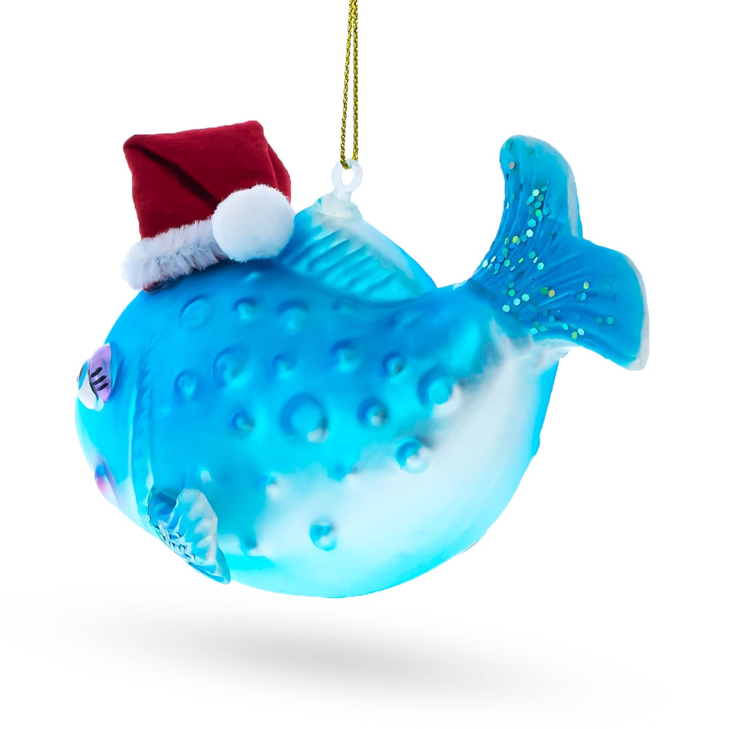 Fish in the Santa Hat Glass Christmas Ornament