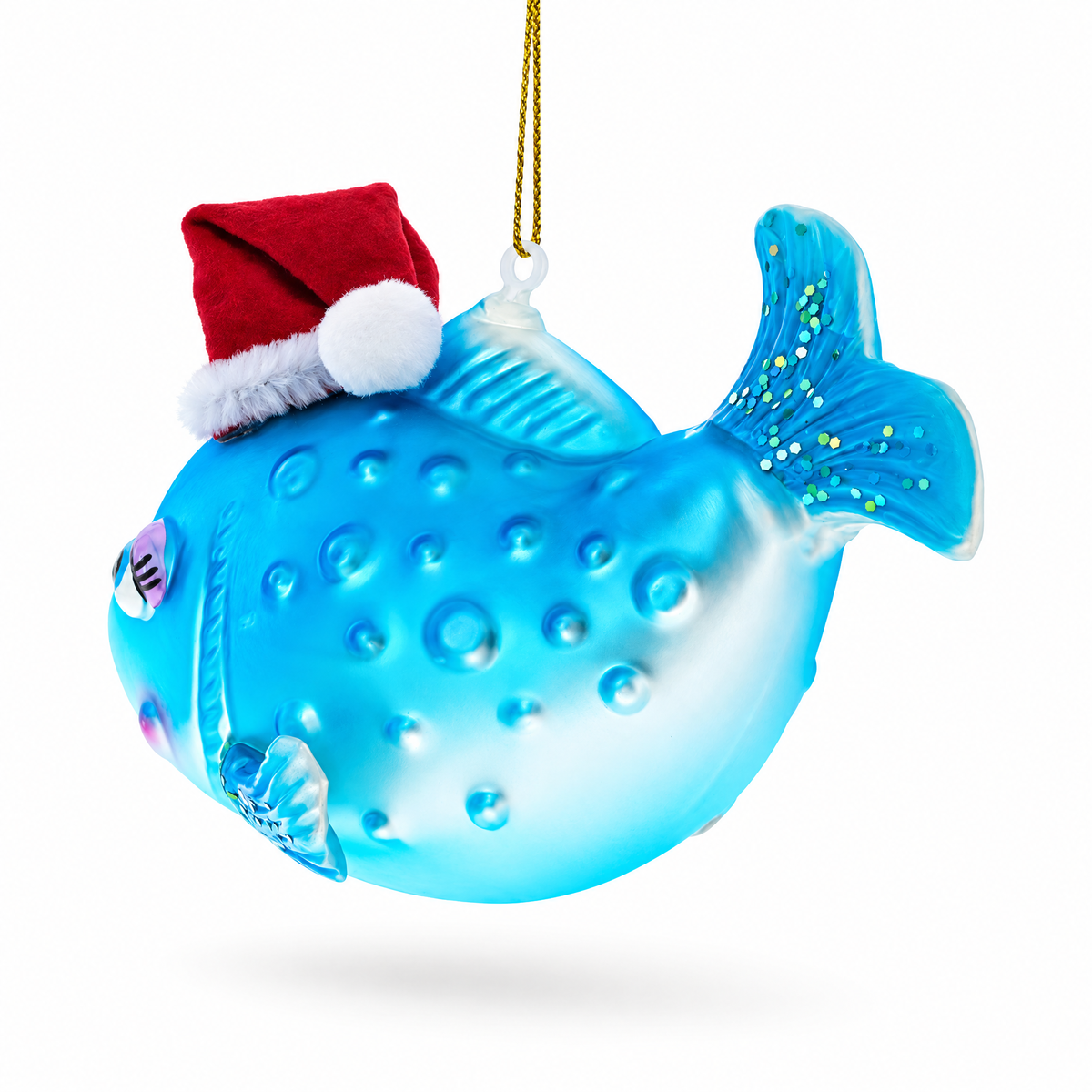 Fish in the Santa Hat Glass Christmas Ornament
