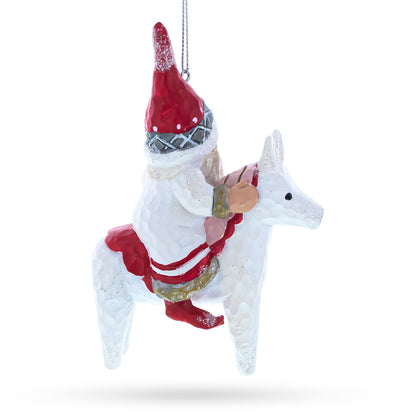 Santa Riding Horse Glass Christmas Ornament