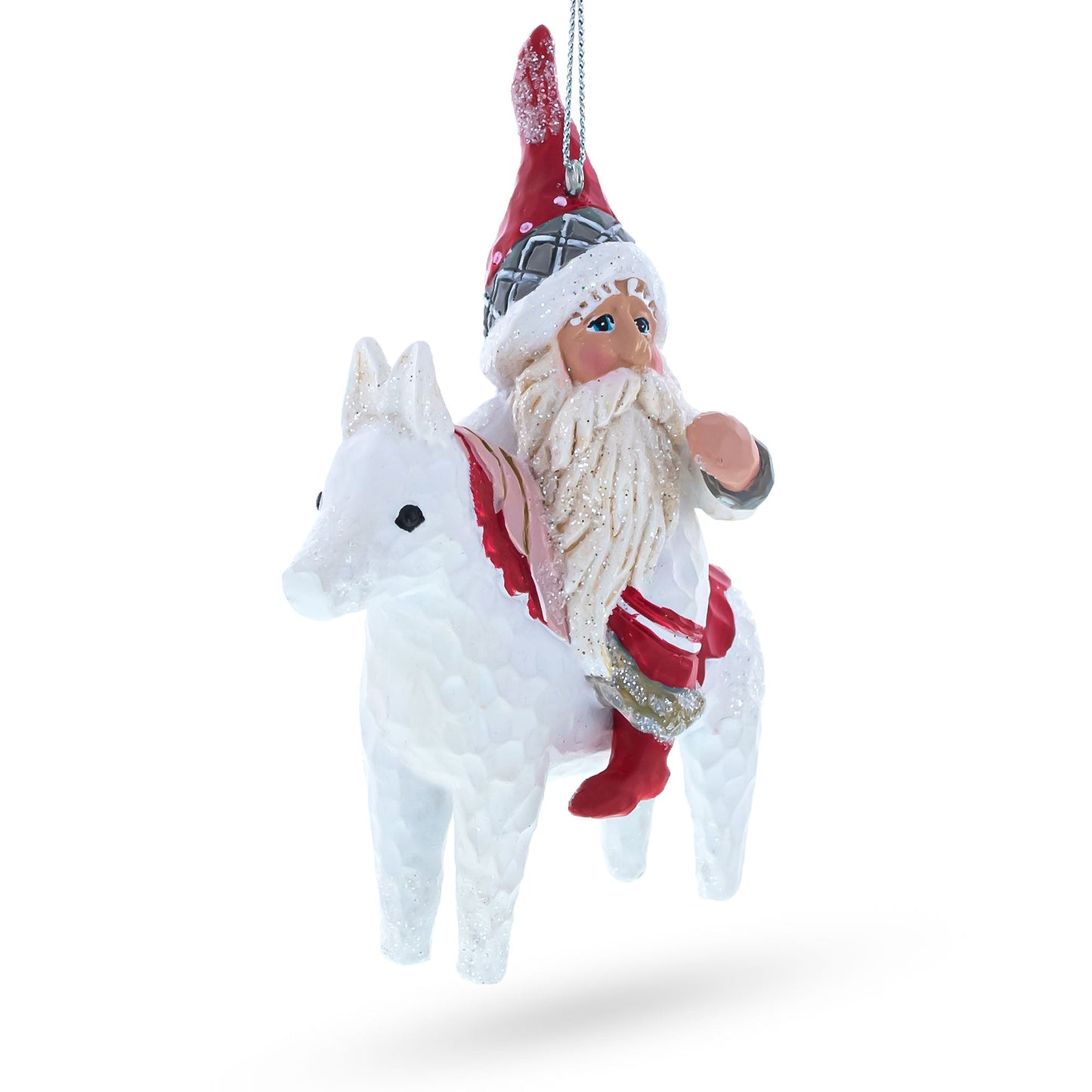 Santa Riding Horse Glass Christmas Ornament