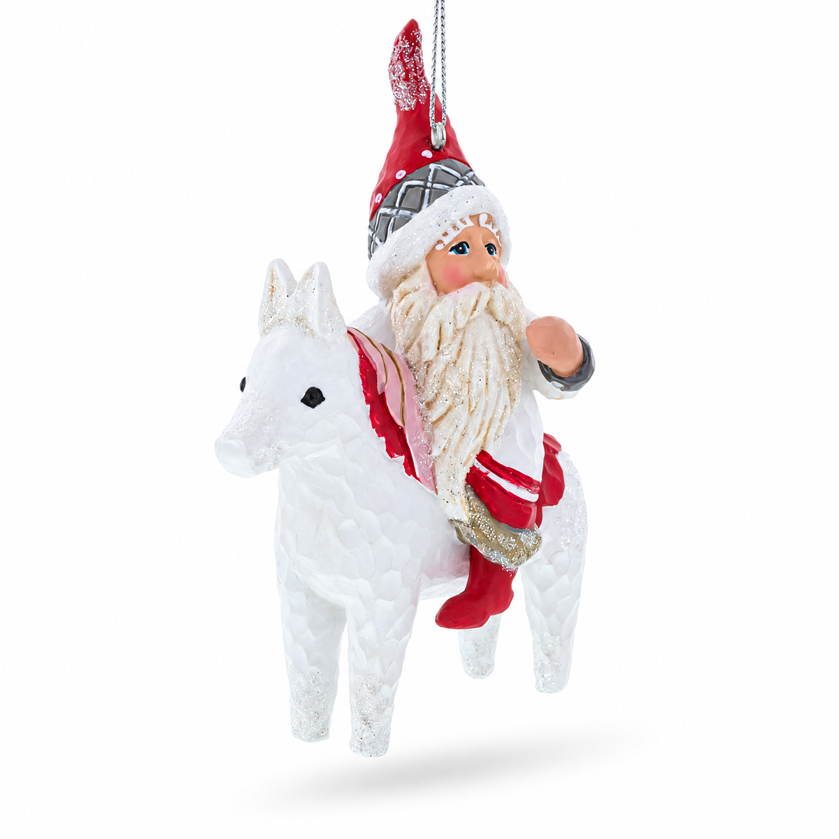 Santa Riding Horse Glass Christmas Ornament
