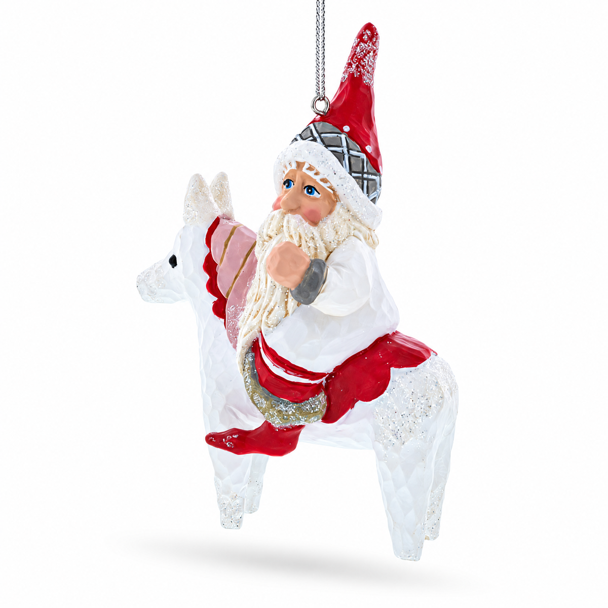 Santa Riding Horse Glass Christmas Ornament