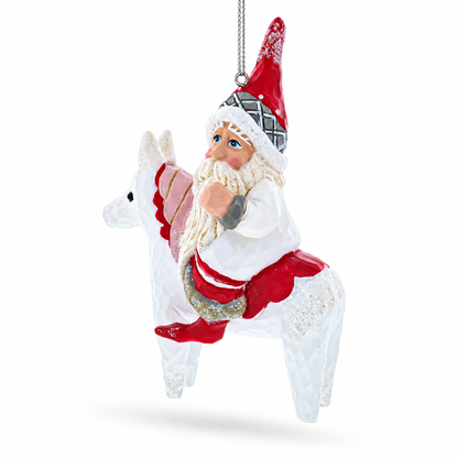 Santa Riding Horse Glass Christmas Ornament