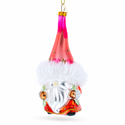 Gnome Carrying Gifts Glass Christmas Ornament