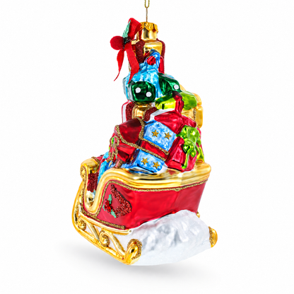 Sleigh Full of Gifts Glass Christmas Ornament