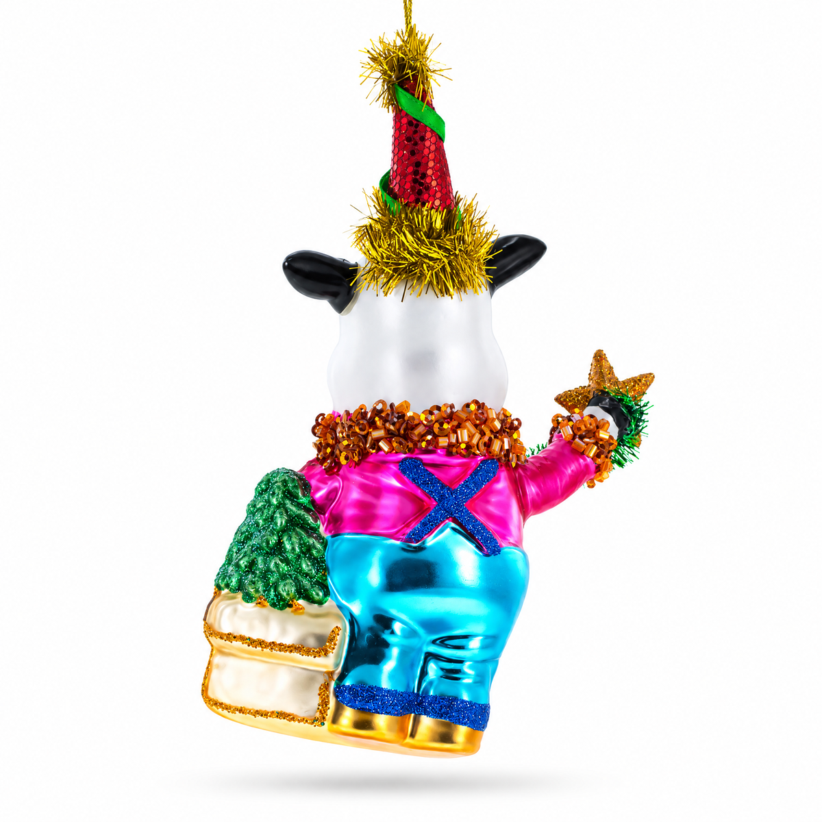 Cow Riding a Star Glass Christmas Ornament