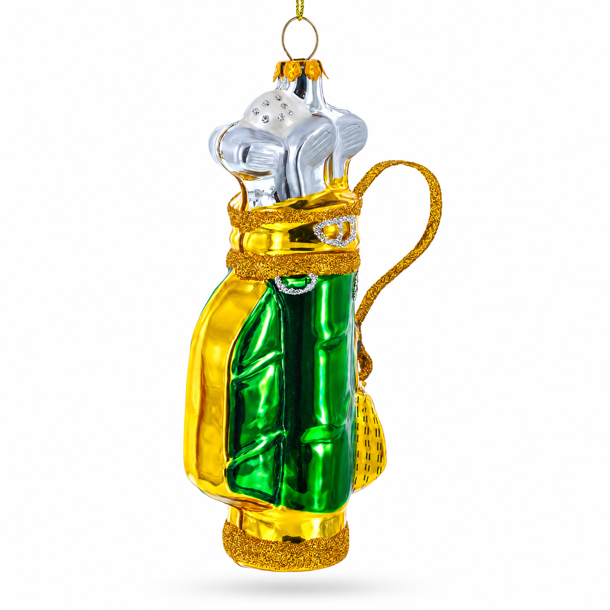 Golden Golf Bag Glass Christmas Ornament
