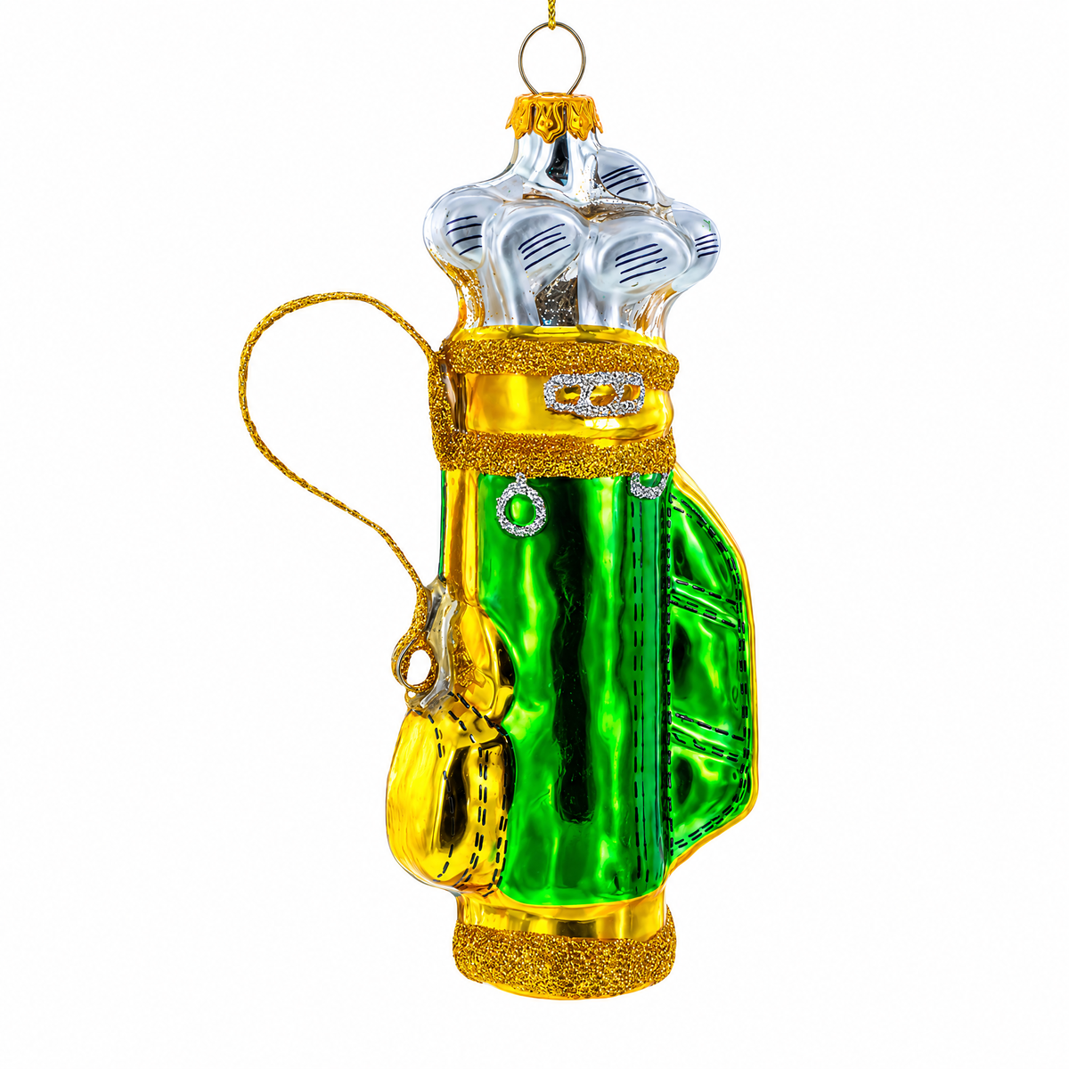 Golden Golf Bag Glass Christmas Ornament
