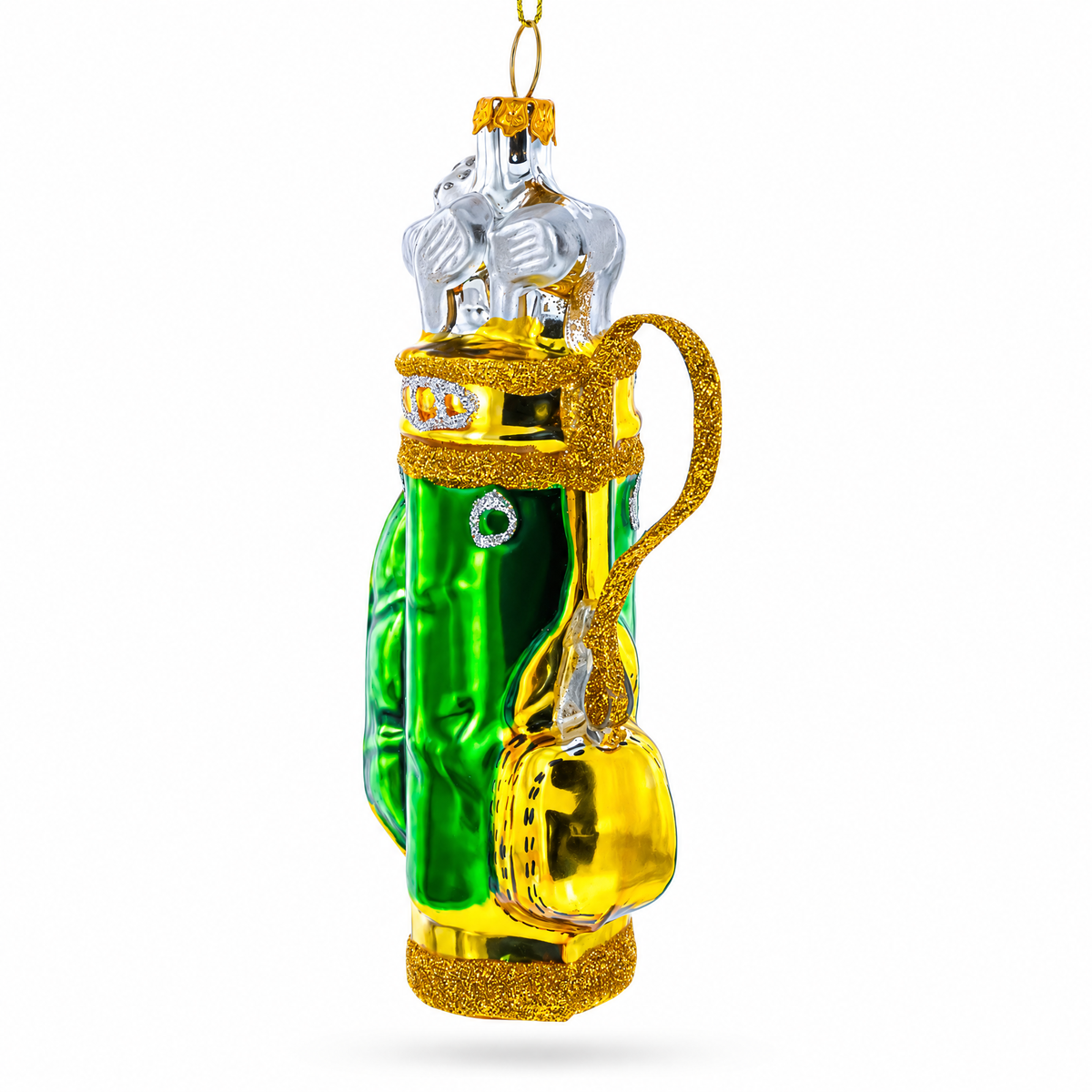 Golden Golf Bag Glass Christmas Ornament