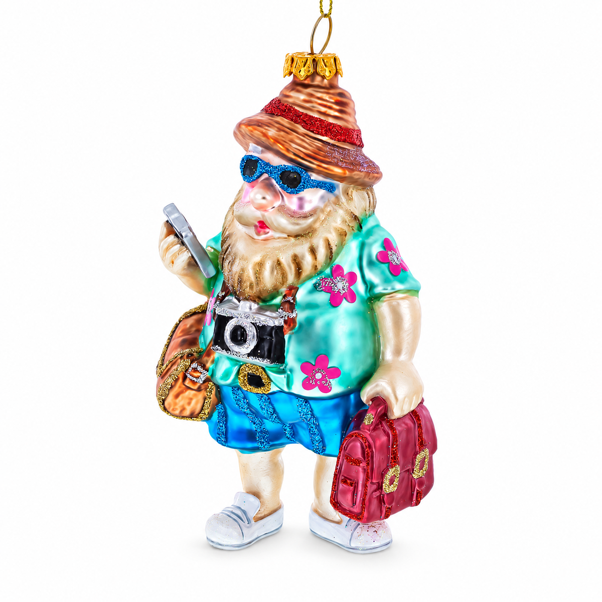 Santa the Traveler Glass Christmas Ornament