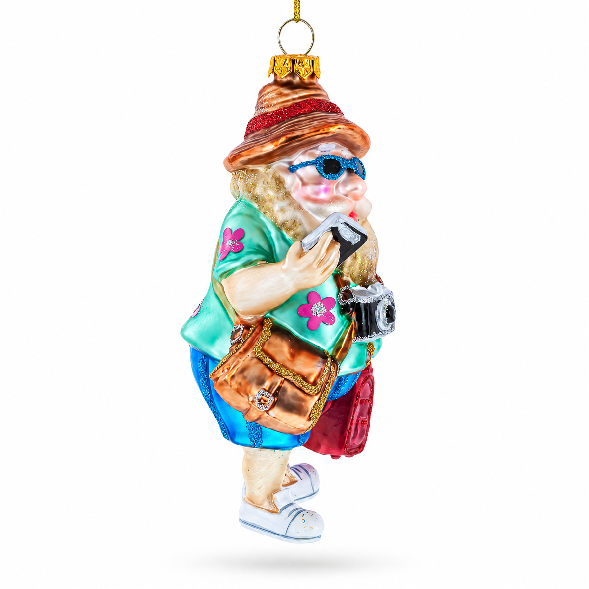 Santa the Traveler Glass Christmas Ornament