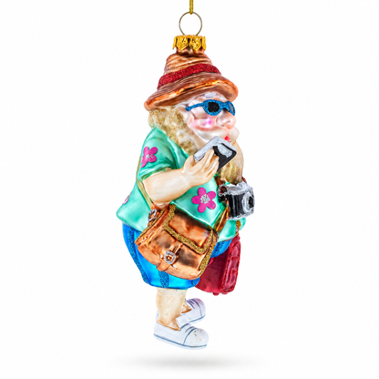 Santa the Traveler Glass Christmas Ornament