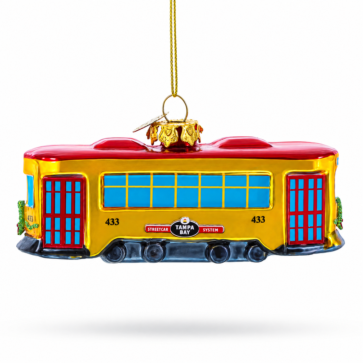 Vintage-Inspired Streetcar Glass Christmas Ornament
