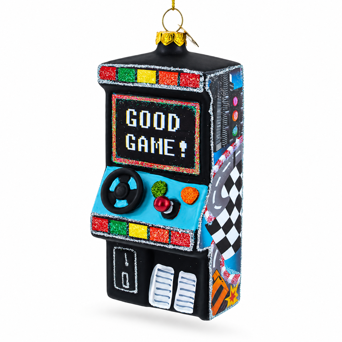 Retro Arcade Machine Glass Christmas Ornament