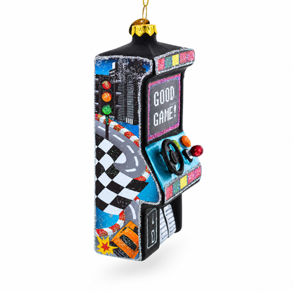 Retro Arcade Machine Glass Christmas Ornament