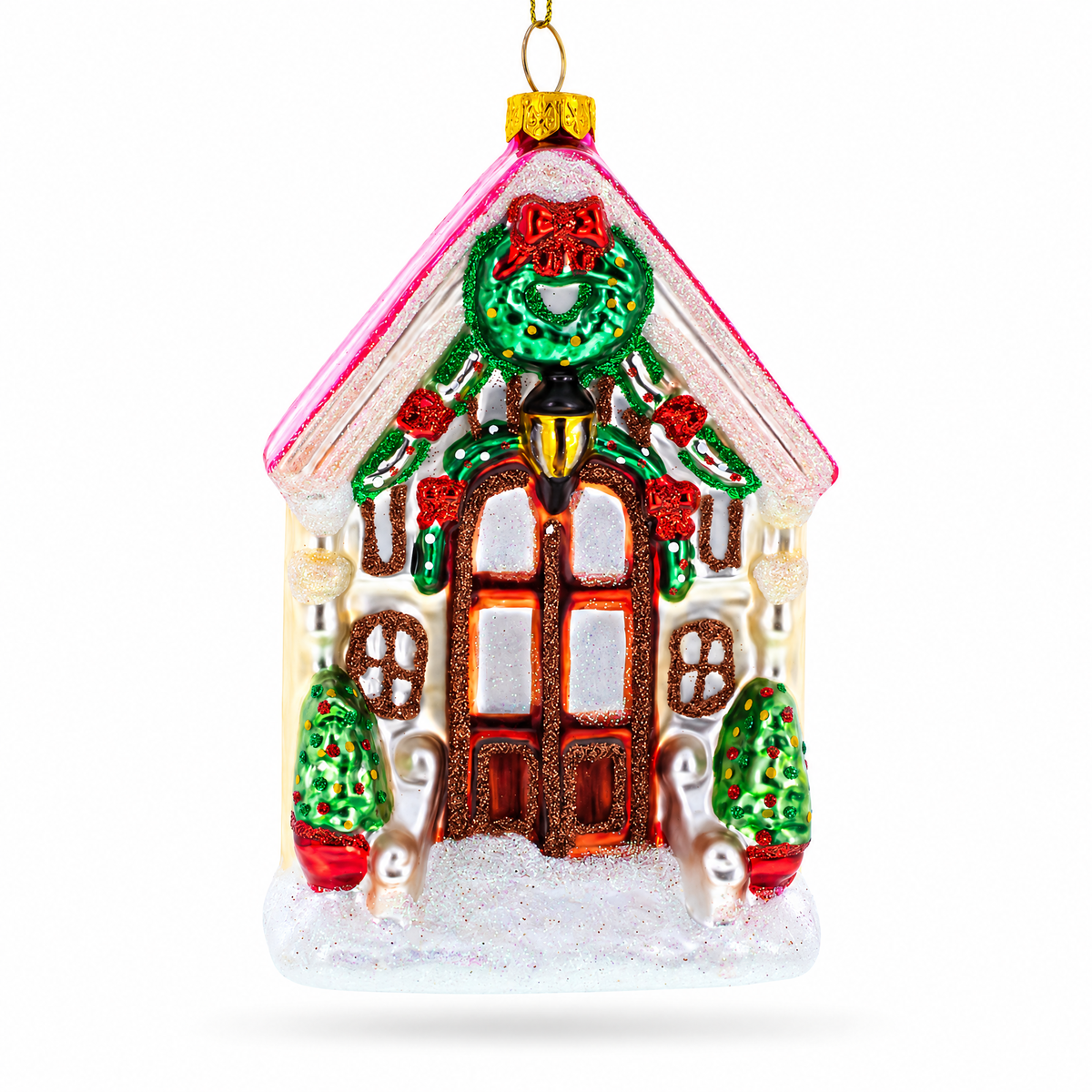 Decorated House Glass Christmas Ornament