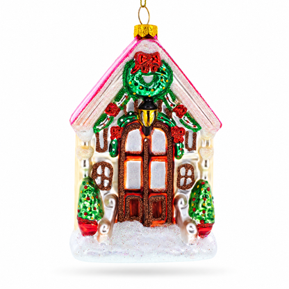 Decorated House Glass Christmas Ornament
