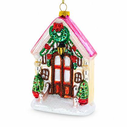 Decorated House Glass Christmas Ornament