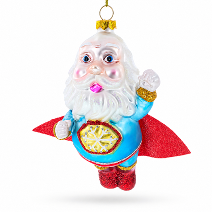 Santa the Super Hero Glass Christmas Ornament