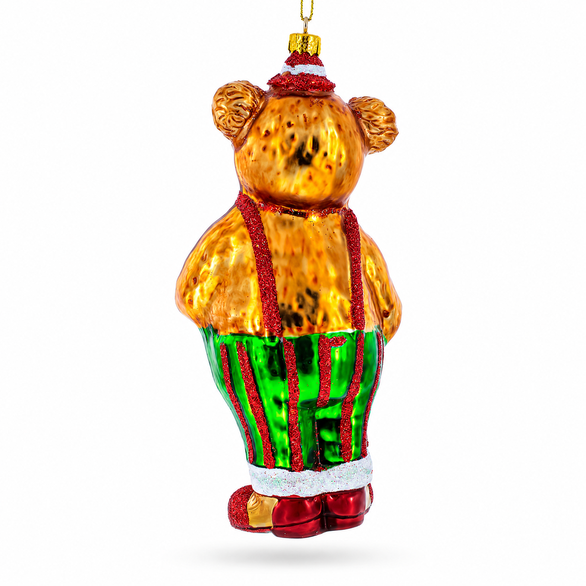 Bear Playing on Accordion Glass Christmas Ornament