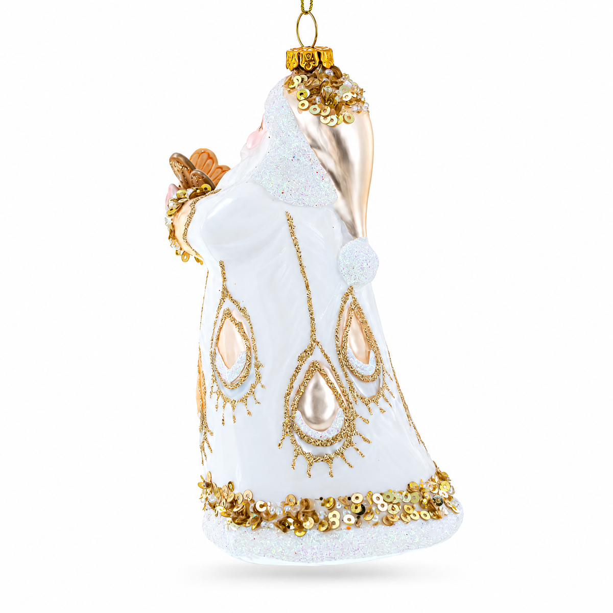 Santa in White Coat Glass Christmas Ornament