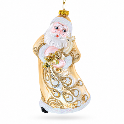 Santa in Golden Coat Glass Christmas Ornament