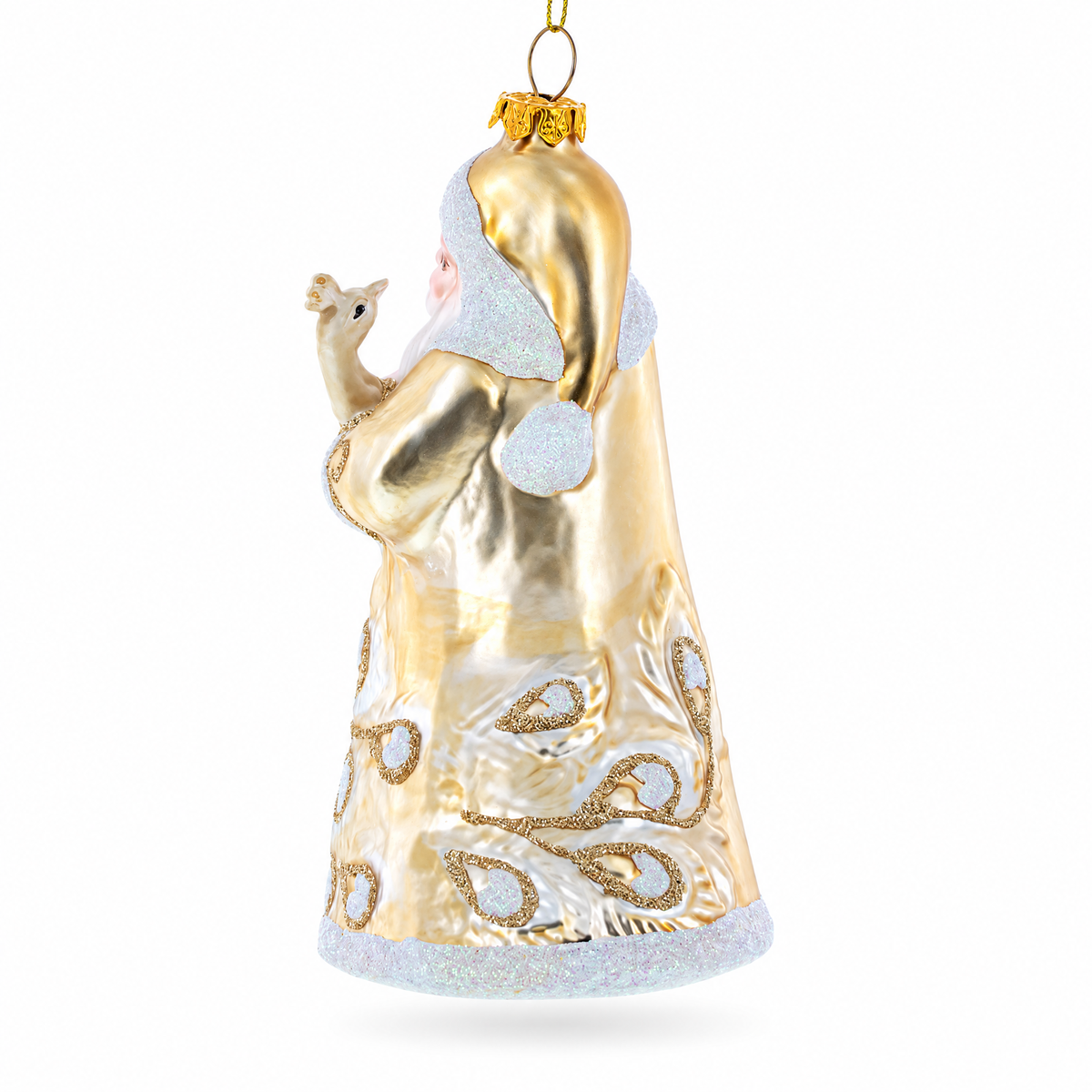 Santa in Golden Coat Glass Christmas Ornament