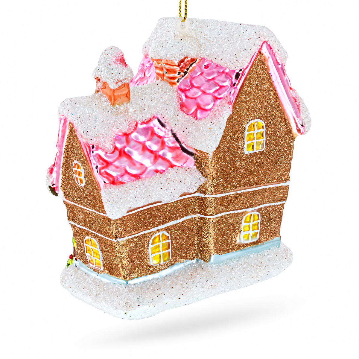 Decorated Gingerbread House Glass Christmas Ornament