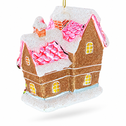 Decorated Gingerbread House Glass Christmas Ornament