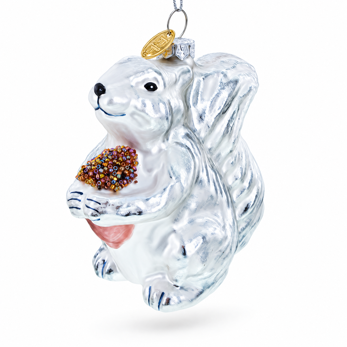 Silver Squirrel Retro Glass Christmas Ornament